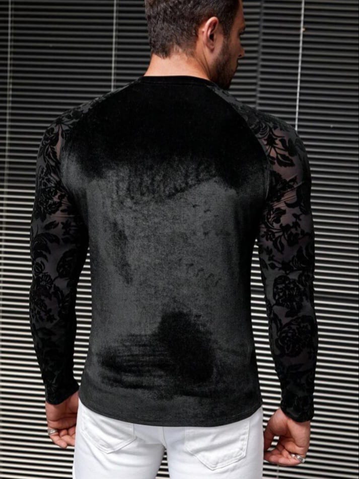 Bonga Boys AFTRDRK Men's Contrast Mesh Raglan Sleeve Velvet T-shirt